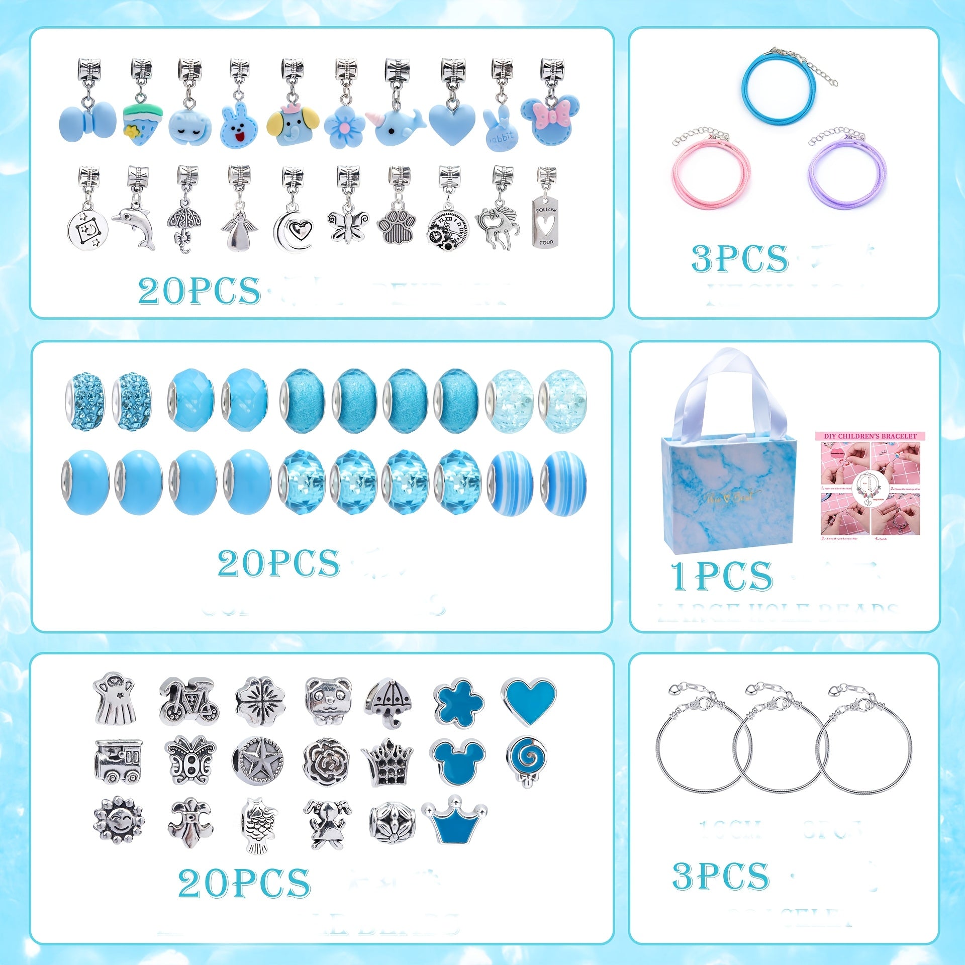 Charm Bracelet Making Kit with 63 Pieces Beads Pendants Chain Accessories Gift Box