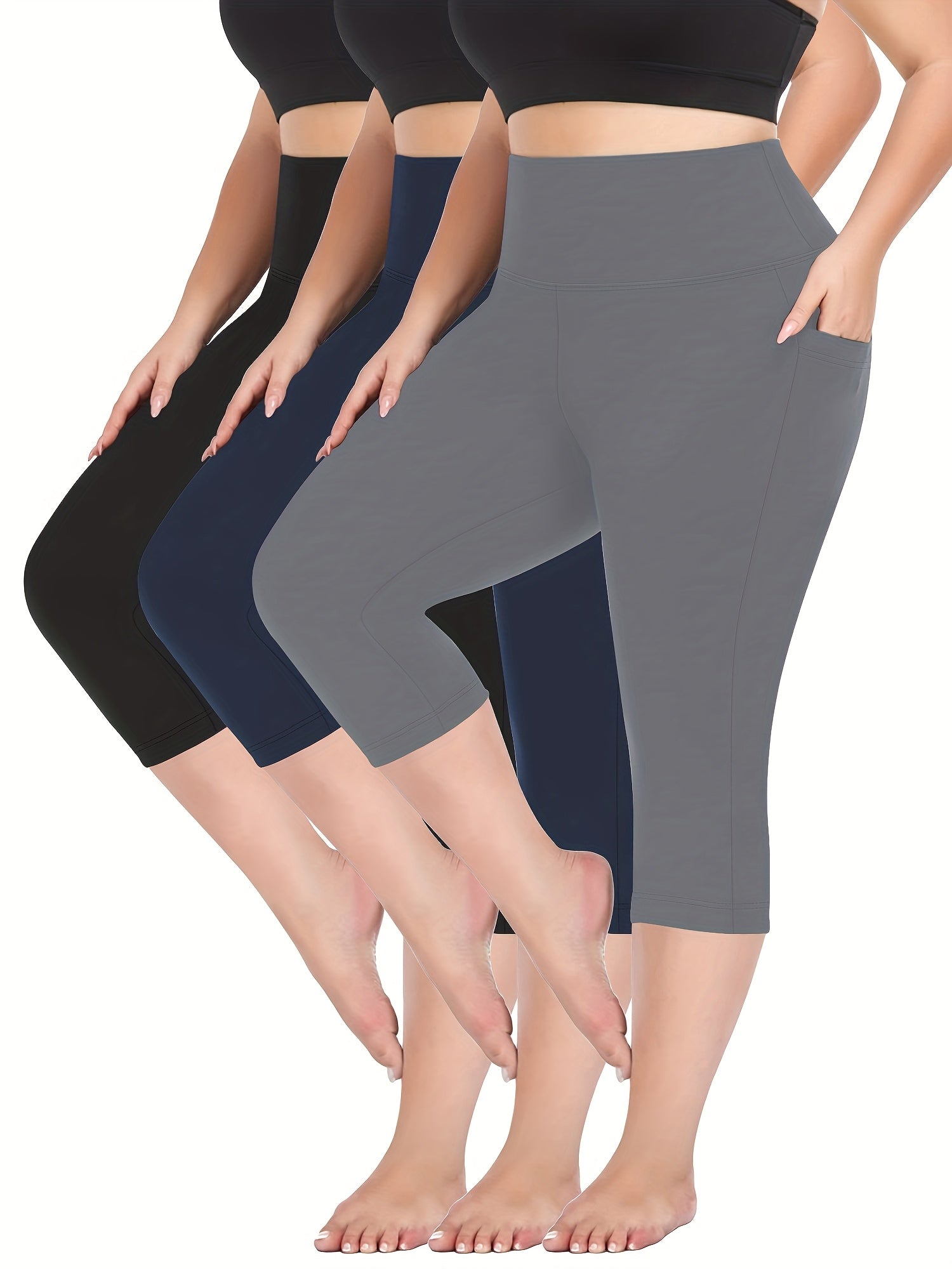 Plus Size High-Waisted Shorts Set With Pockets Stretch Fabric Summer Leopard