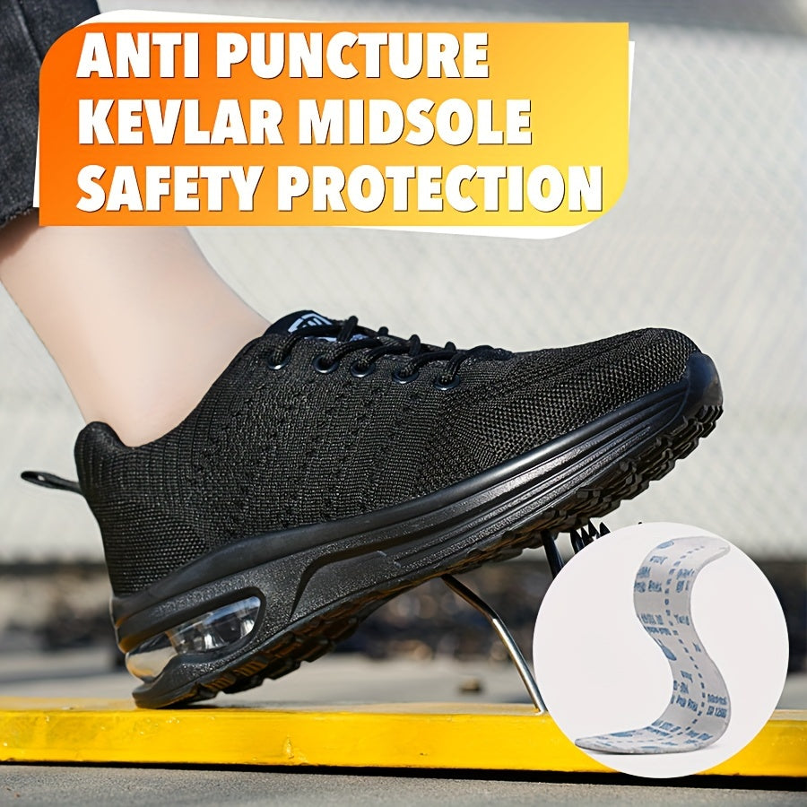 Women's Knitted Breathable Lightweight Steel Toe Work Shoes Anti-Slap Anti-Stab