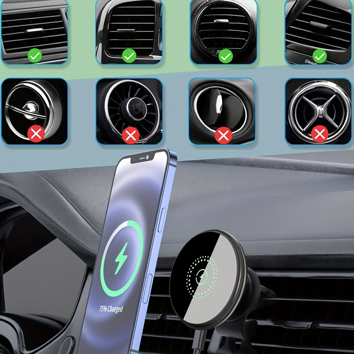 Wireless Car Charger Mount for iPhone 14 15 Pro Max Fast Charging Air Vent