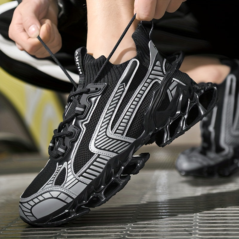 Men's Striped Fabric Sneakers with Shock Absorption for Outdoor Activities