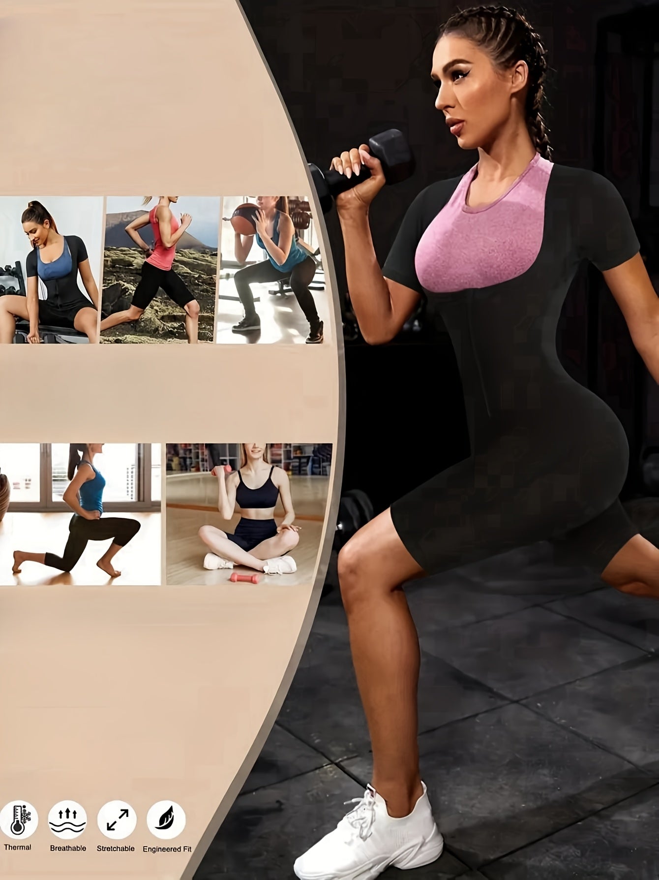 Women's Athletic Bodysuit for Shaping Sweat-Inducing Fitness Moisture-Wicking