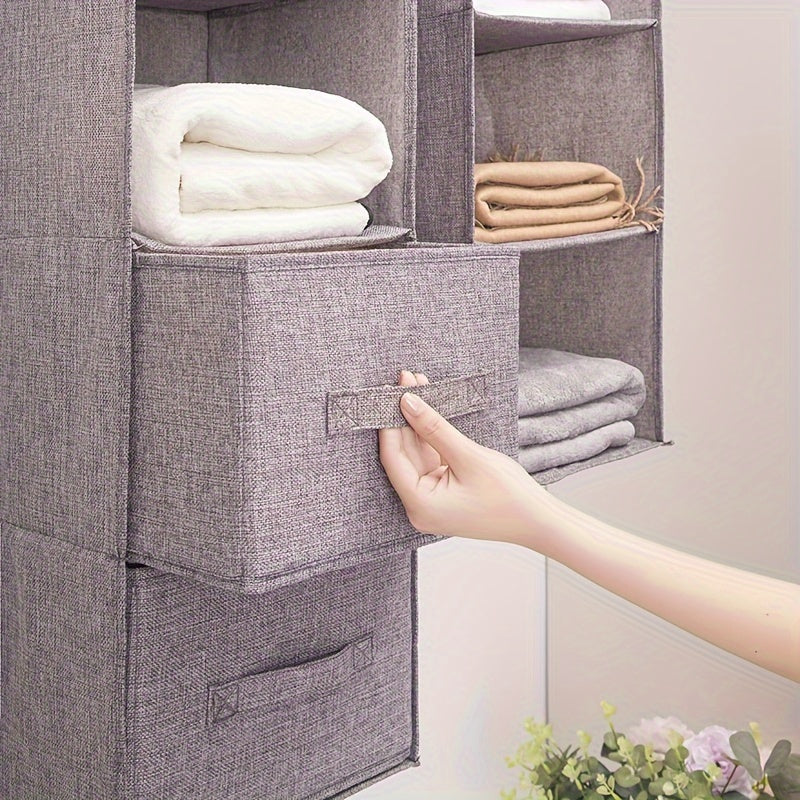 Multi-Layer Fabric Hanging Closet Organizer with Drawers and Foldable Storage Bags