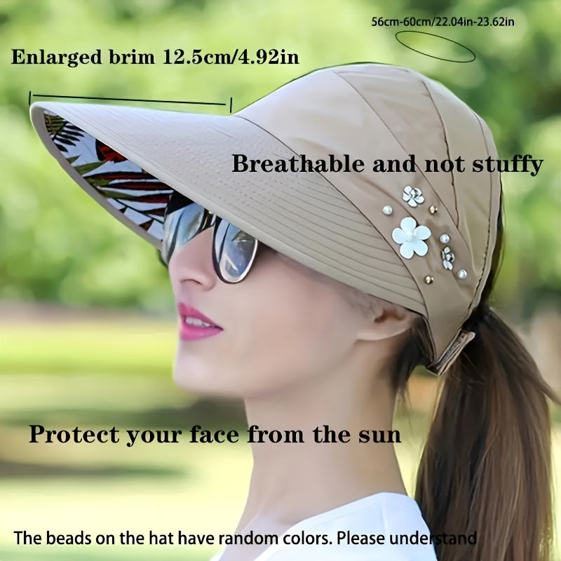 Women’s Beaded Sun Visor with UV Protection Foldable Polyester Outdoor Hat