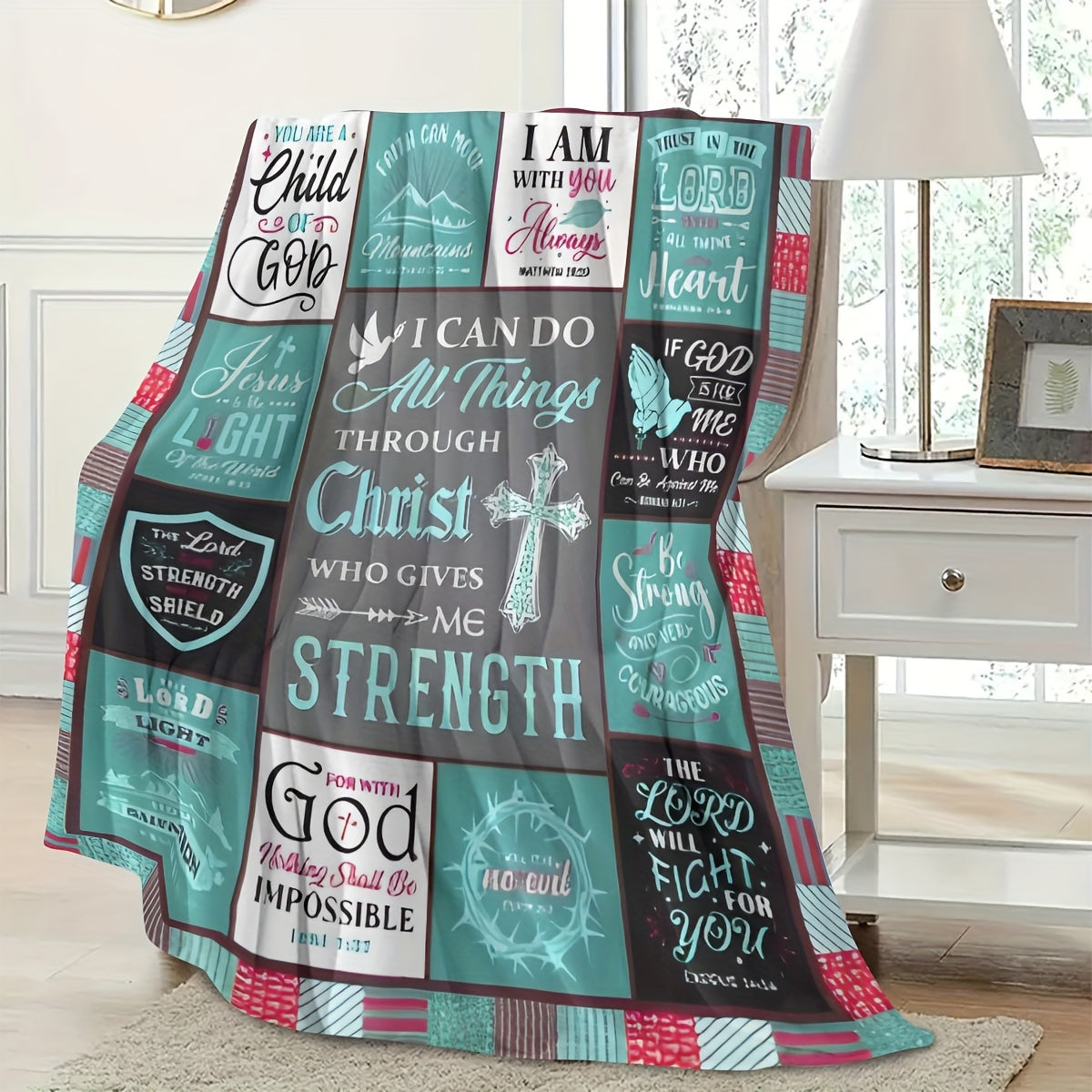 Christian Inspirational Quotes Flannel Fleece Throw Blanket Religious Scripture Verses Polyester All-Season