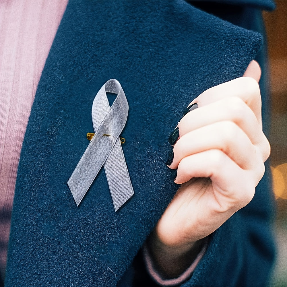 Set of 100 Gray Ribbon Awareness Pins for Diabetes Lung Cancer and Asthma Support