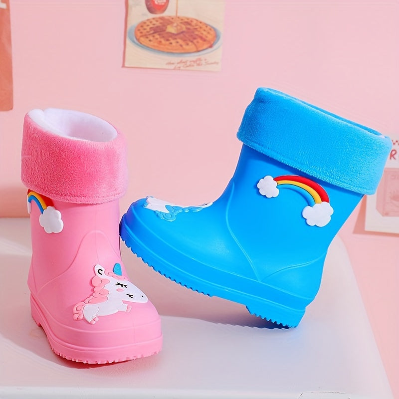 Kids' Rain Boots Unicorn Rainbow Plush Fleece Short PVC Slip-On Outdoor All-Season