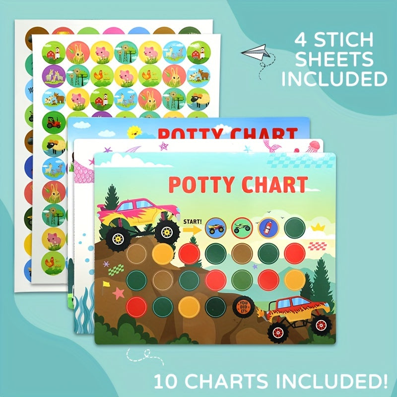 Children's Toilet Training Sticker Charts with Mermaid Car Farm Designs and Holiday Rewards