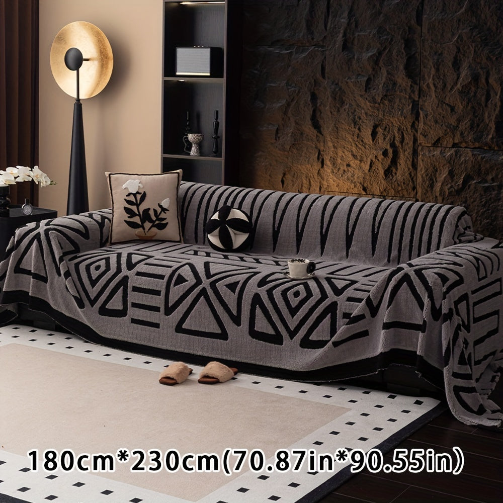 Boho Style Geometric Velveteen Sofa Throw with Machine Washable Cover for Armchair Loveseat and Sofa