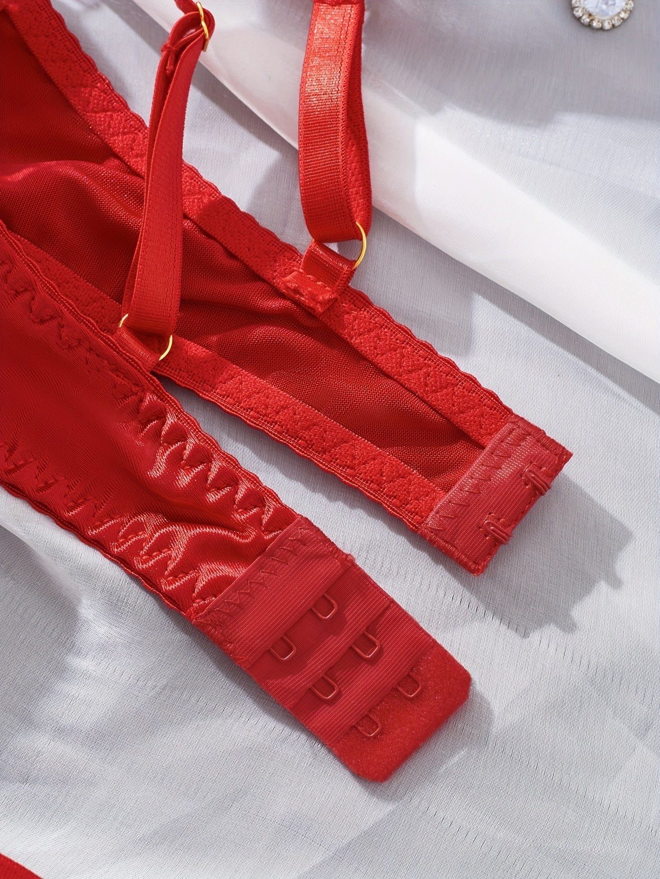 Heart Patterned Sheer Lingerie Set with Bra and Thong Polyester Blend Stretchy