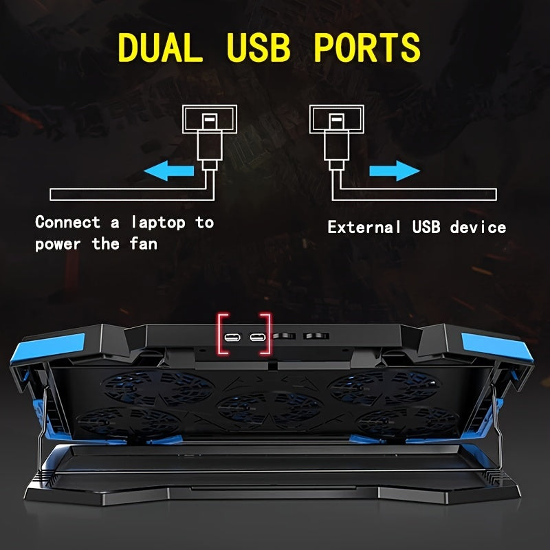 Кулер для игрового ноутбука 43,18 см с шестью вентиляторами, LED-экраном и двумя USB-портами