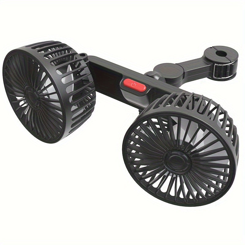 Dual Head USB Car Seat Fan with 360° Rotation, Adjustable Clip for SUVs and RVs