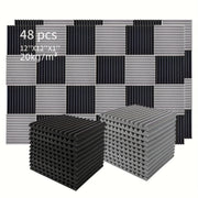 48pcs Acoustic Foam Panels Soundproofing Fire-Resistant Wedges for Studio Bedroom Office Black Gray