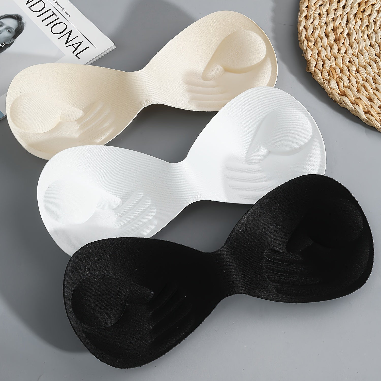 Set of 3 Women's Cotton Breathable One-Piece Bra Pads for Underwear