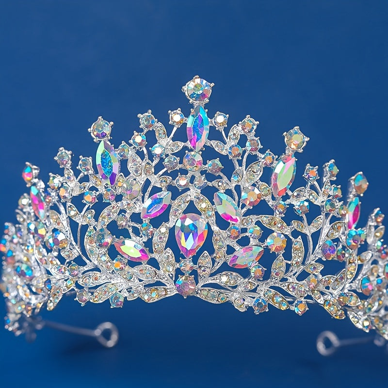 Bridal Crown with Vibrant Rhinestones Queen Tiara Hair Accessory for Weddings