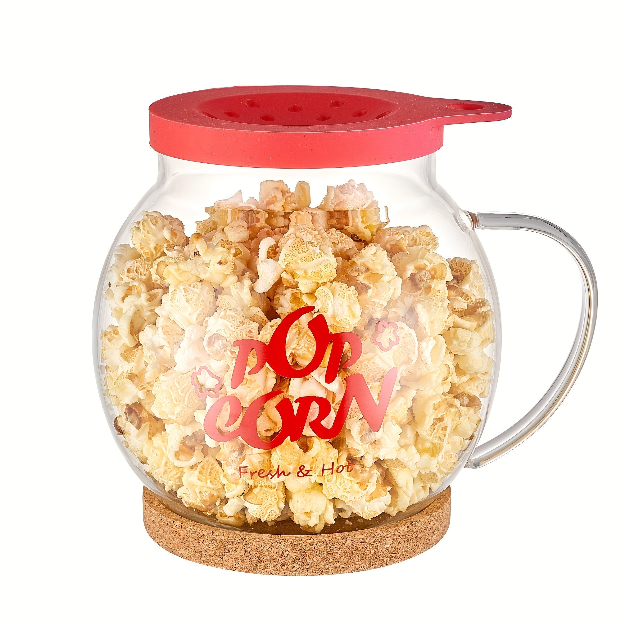Glass Microwave Popcorn Popper with Silicone Lid and Cork Coaster