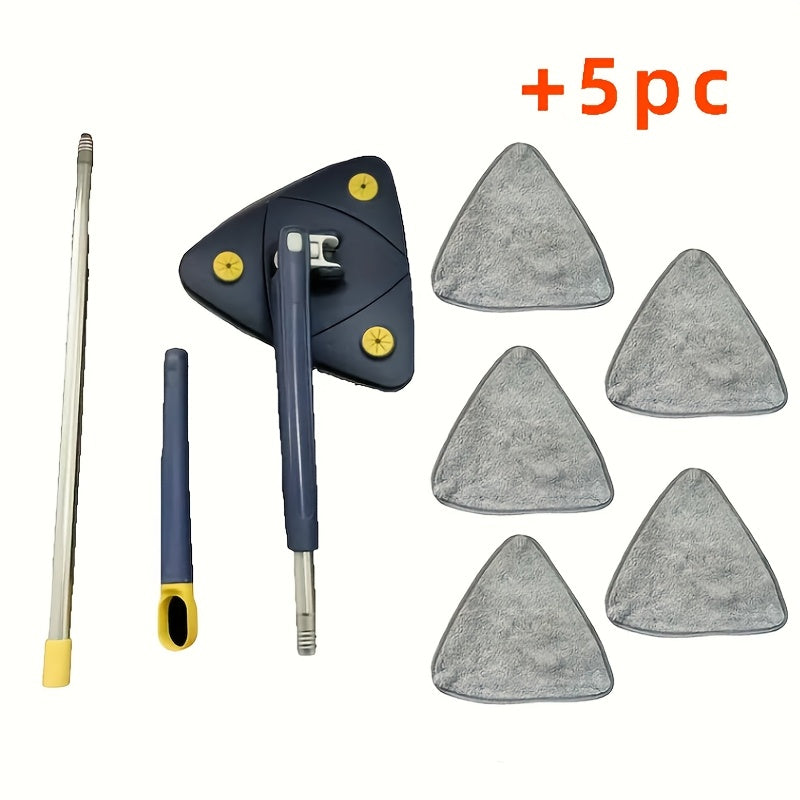 Triangle Spin Mop with Built-In Scraper Compact Blue Yellow Ergonomic