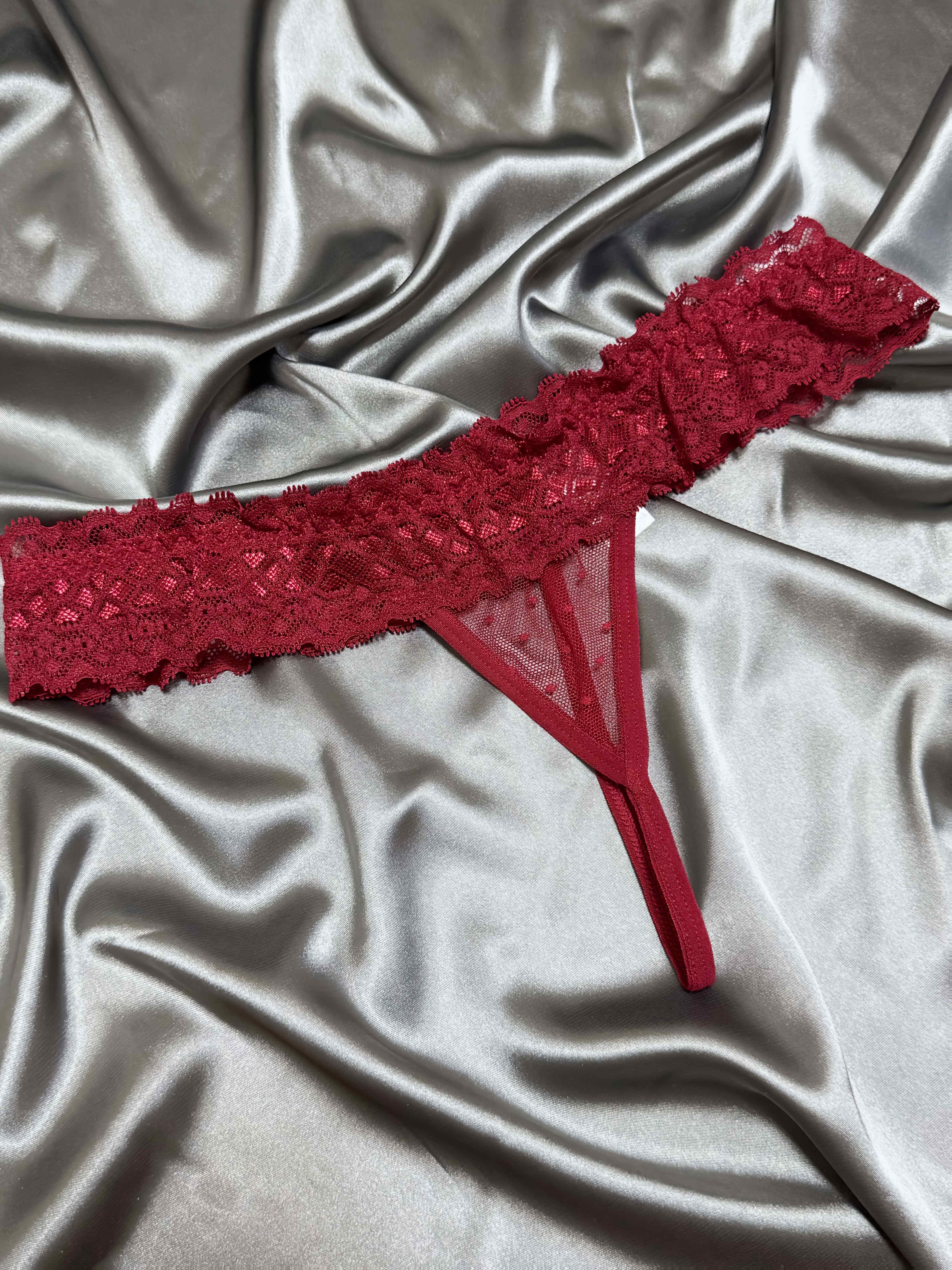 Women's Red Polka Dot Lace Thong for Valentine's Day Lingerie