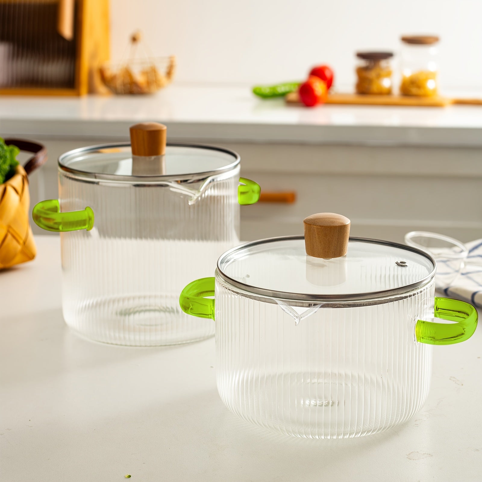 Набор стеклянных кастрюль для готовки 2 предмета с крышками для супов, пасты и молочных блюд