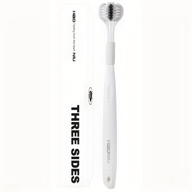 Unisex Adult Compact 3-Sided Toothbrush with Microfiber Bristles for Deep Cleaning