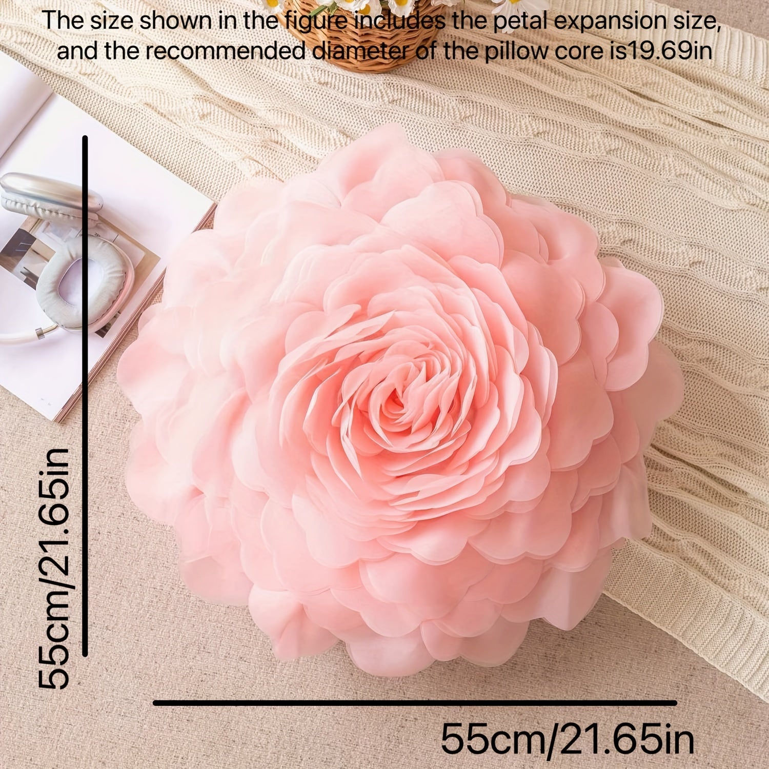 Funda de cojín de flores de tul de princesa en 3D, lujo ligero, decoración para dormitorio y sala de estar