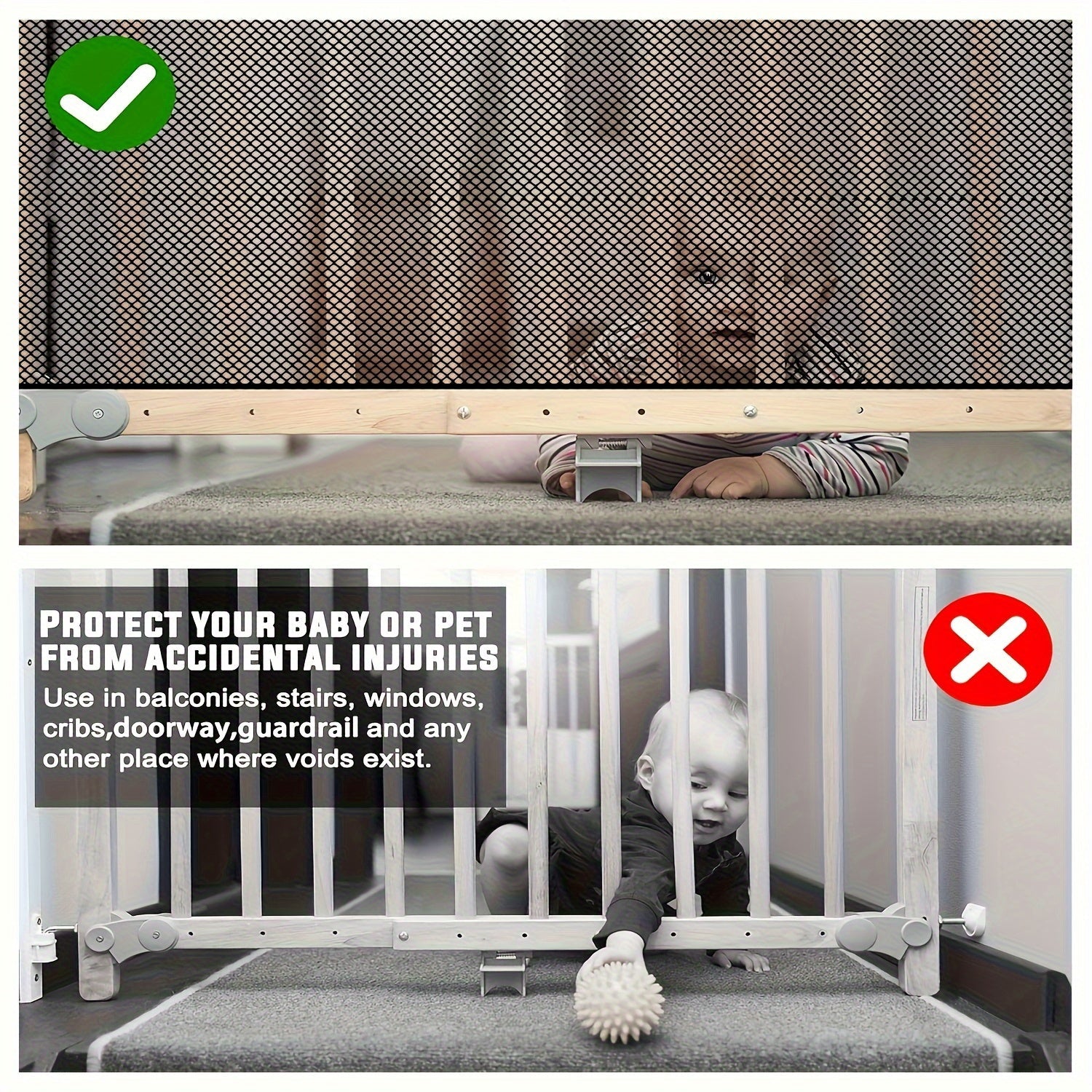 Child Safety Net for Staircase and Balcony Black Mesh Lead-Free for Children Ages 3-6 1 Set