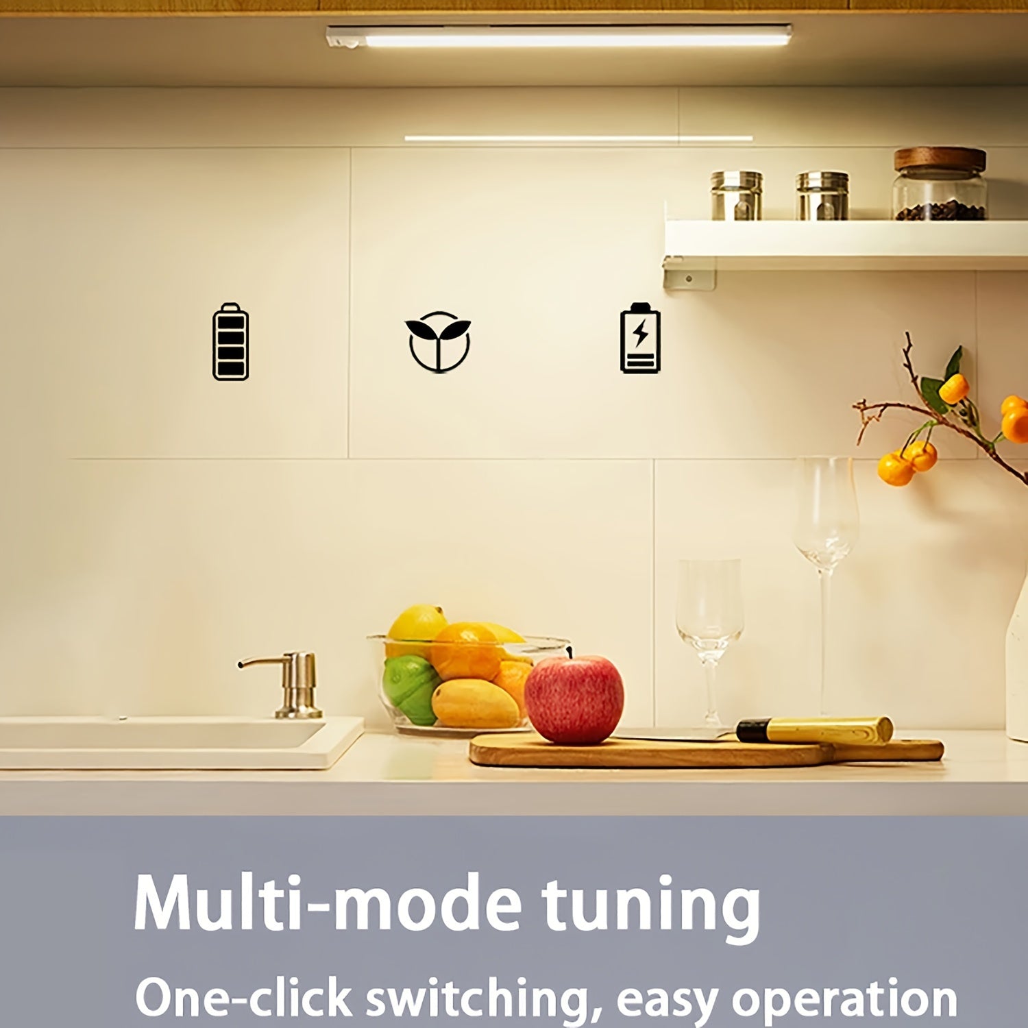 Ultra-Thin LED Light Strip with Human Body Sensing Multi-Mode Wall-Mounted Rechargeable for Kitchen Wardrobe Bedroom