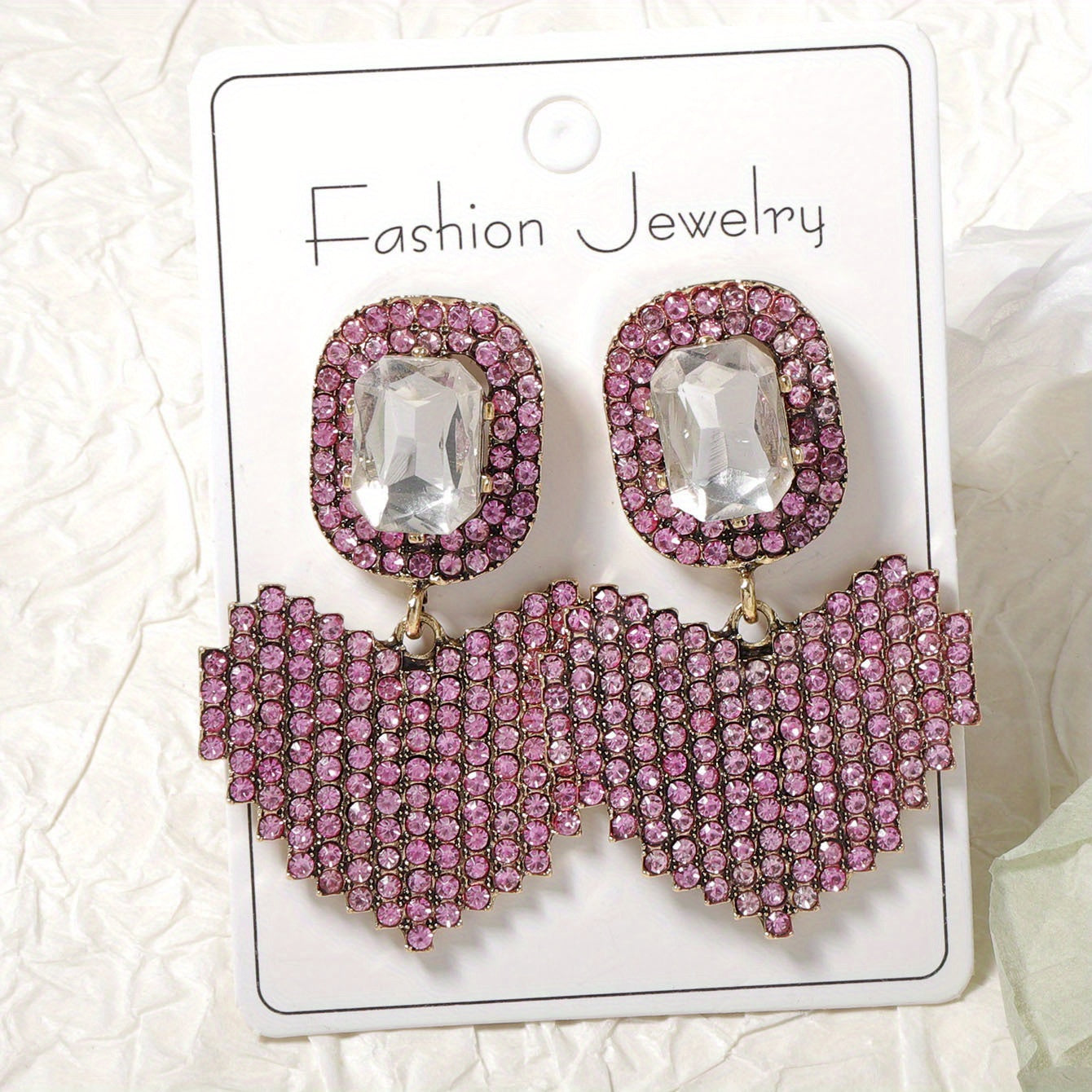 Heart-Shaped Alloy Drop Earrings with Rhinestones for Boho Style