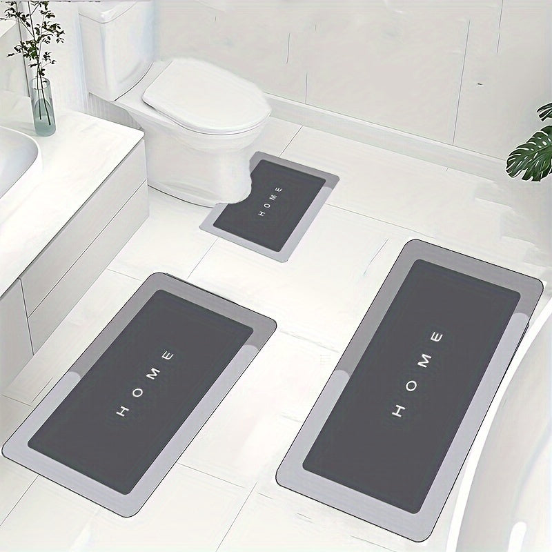 Set of 3 Non-Slip Diatomaceous Earth Bathroom Floor Mats Quick-Drying Soft for Shower Tub Door Outdoor
