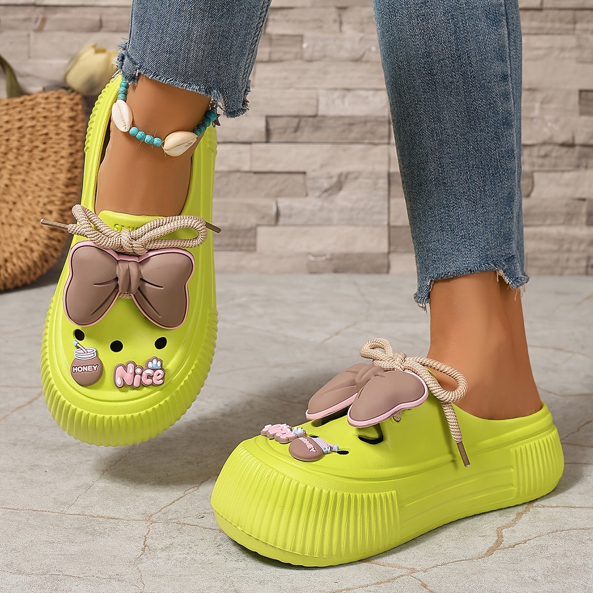 Women's Casual Bowknot Mules with Thick Soles Non-Slip Lightweight