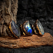 Uniseks vintage uzuk nozik joylangan tabiiy toshlar bilan noyob dizayn