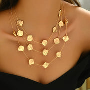 Hammered Square Pendant Choker Necklace Zinc Alloy Elegant Jewelry for Daily or Formal Wear