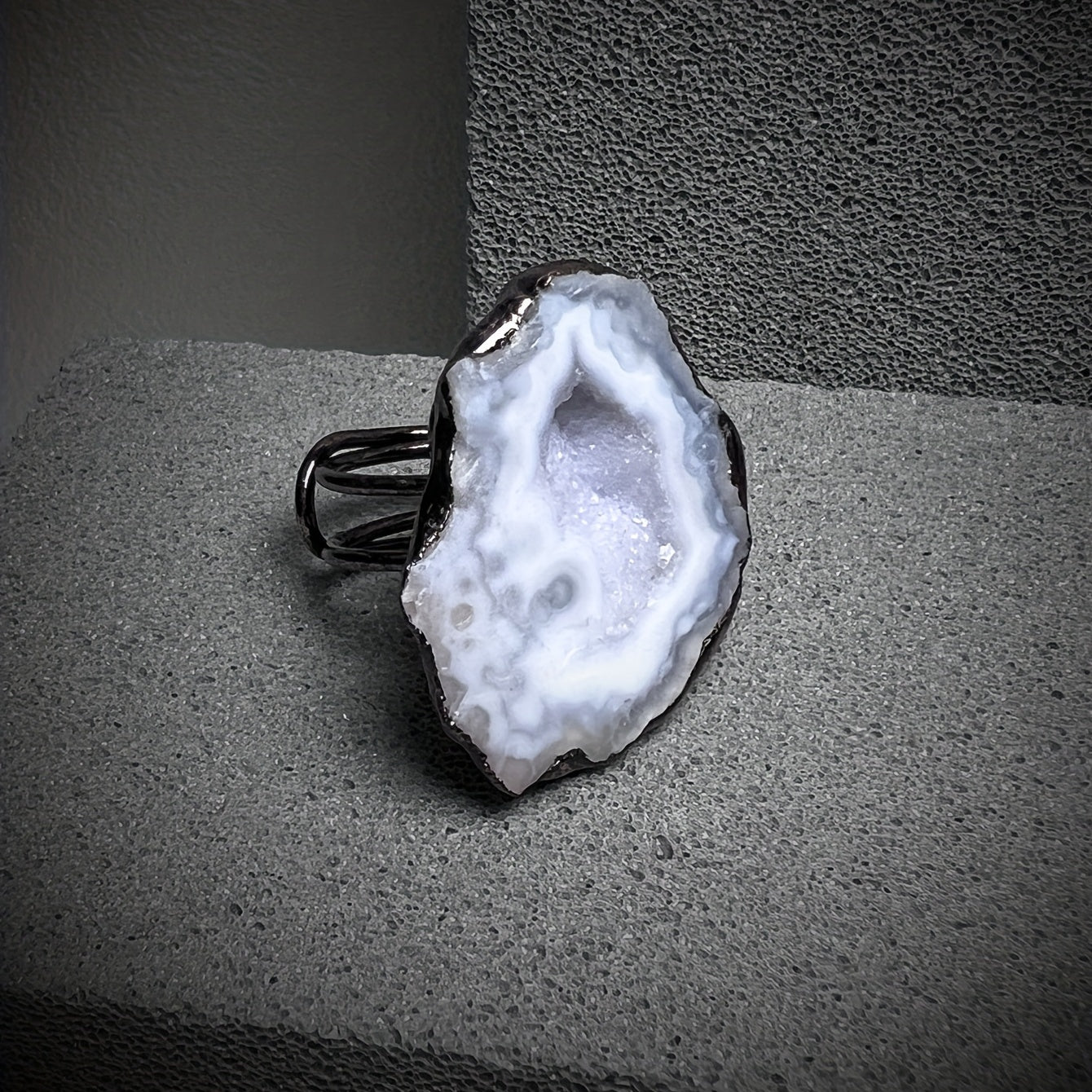 Unisex Adjustable Ring with Natural Gemstone and Irregular Design