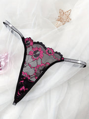 Women's Floral Lace Thong with Shimmering Detail Elastane Lingerie