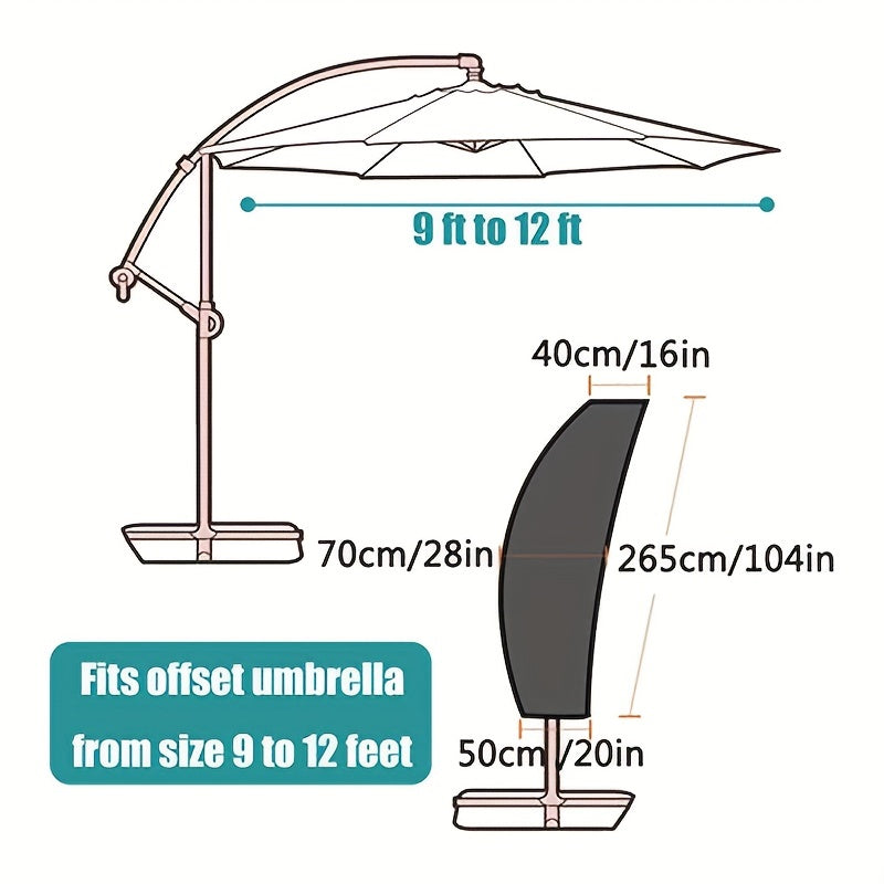 Black Patio Umbrella Cover Fits 9 to 3.66 Meters Water-Resistant Fabric