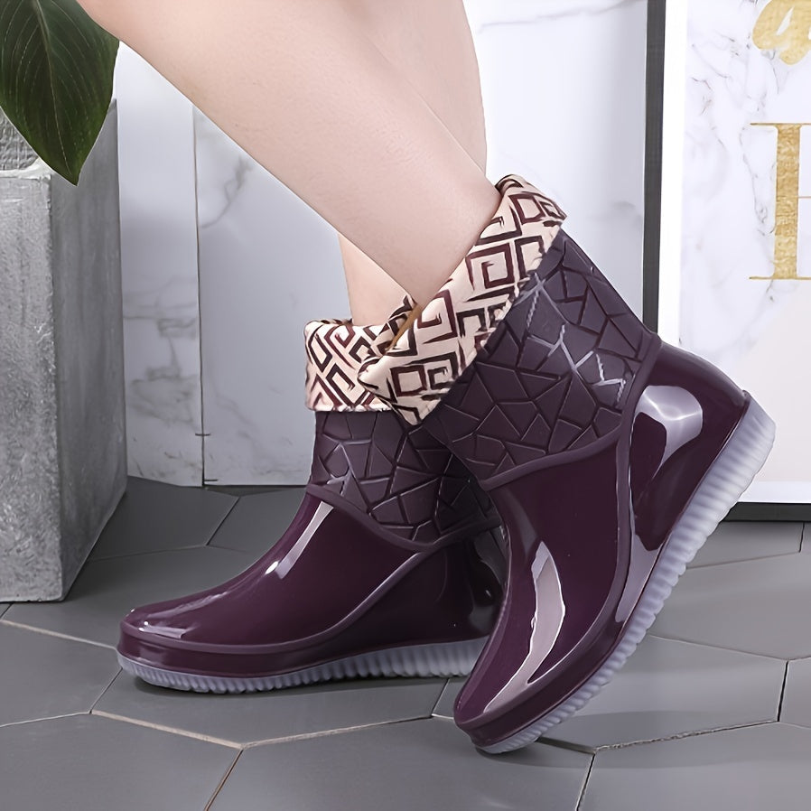 Women's Short Rain Boots Waterproof PVC Glossy Non-Slip Winter Shoes