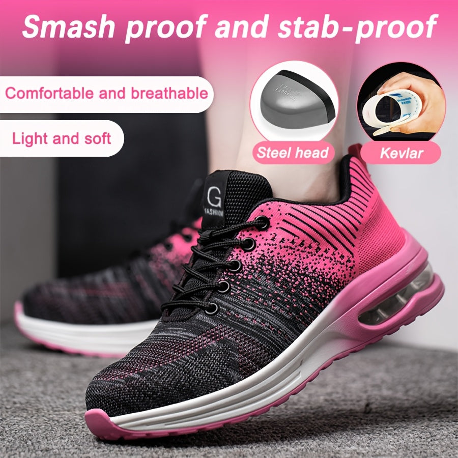 Women's Pink Black Gradient Safety Sneakers Air Cushion Slip-Resistant