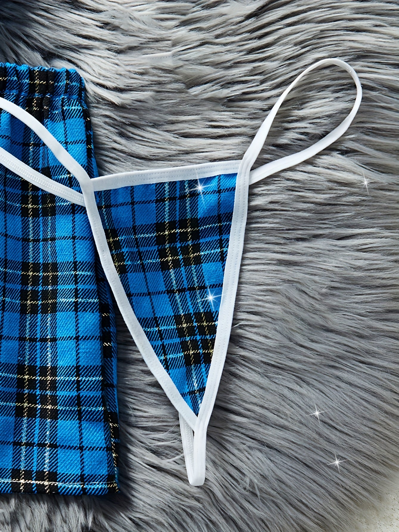 Women's Color Block Plaid Lingerie Set with Strapless Bra Suspender Skirt and Thong