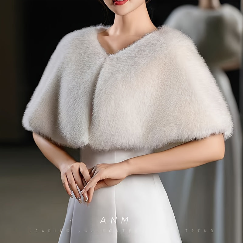 Faux Fur Bridal Shawl Cape for Wedding and Evening Dresses Polyester Spring Wedding