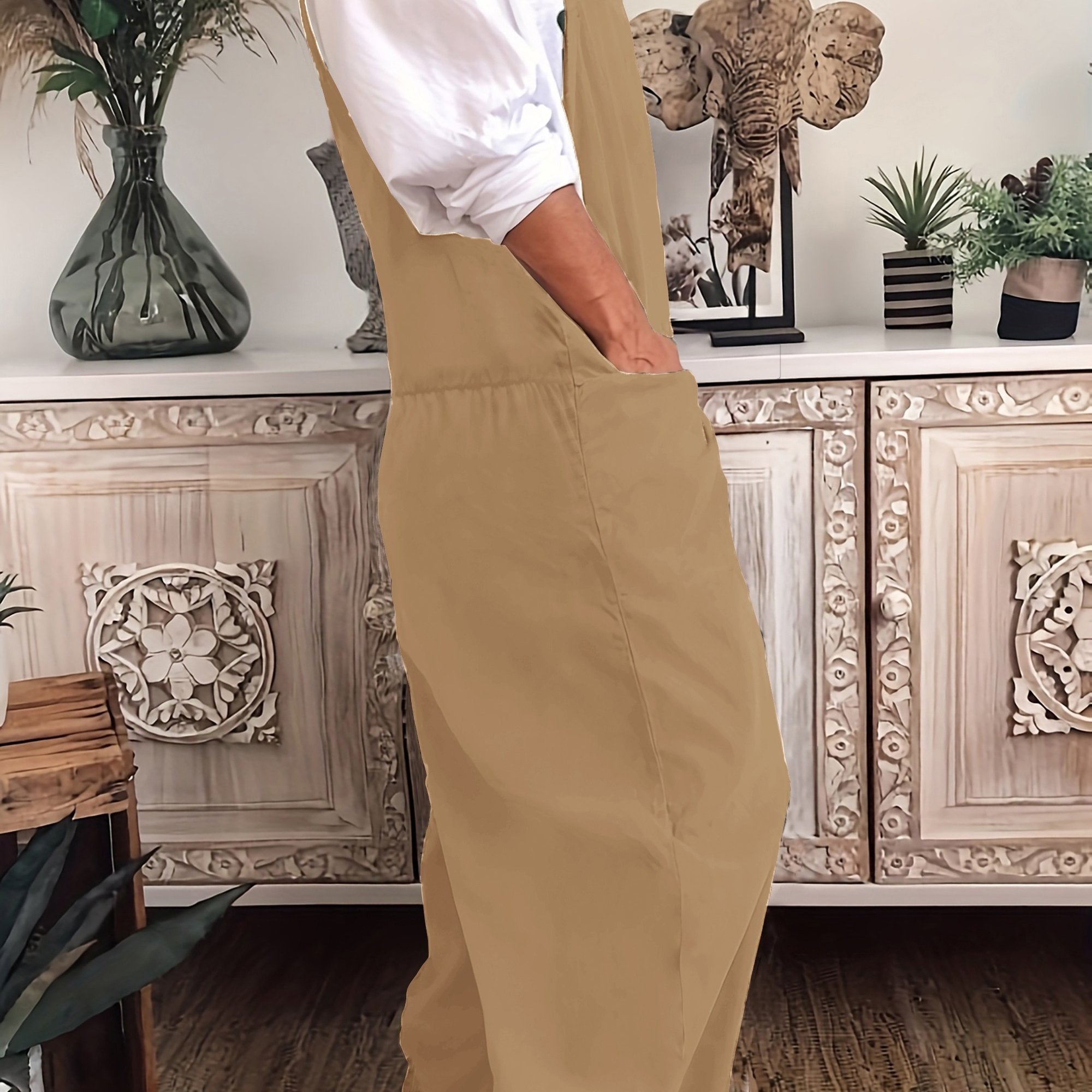 Plus Size Women Solid Knot Overall Jumpsuit Casual Summer Spring