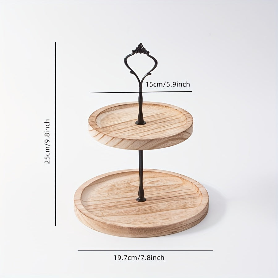 Soporte para pasteles de madera rústica con detalles de hierro para eventos y decoración