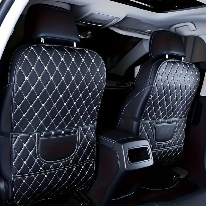 Universal PU Leather Car Seat Back Protector with Side Storage Pocket