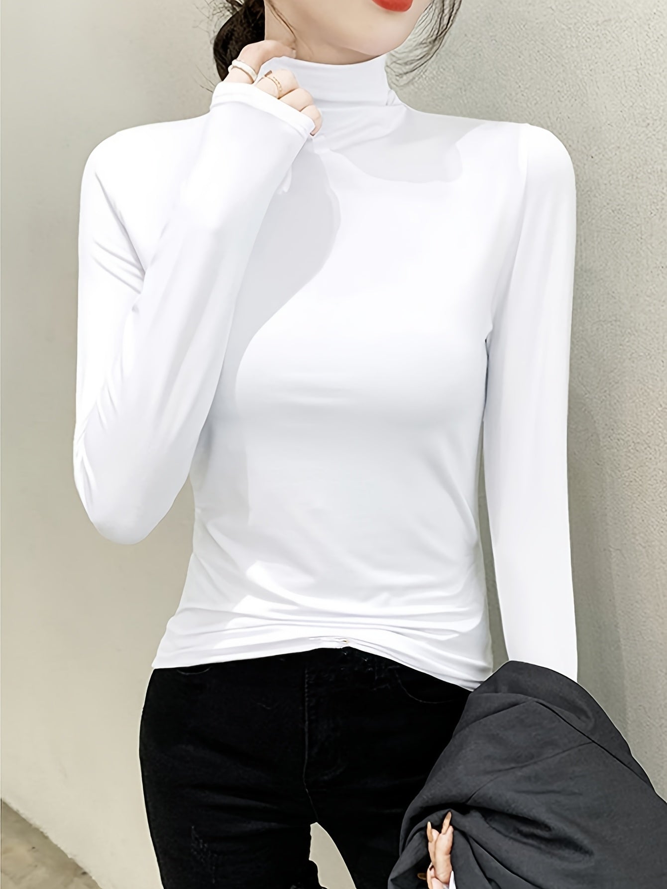 Women's High Neck Slim Fit Polyester Blouse for Fall Winter