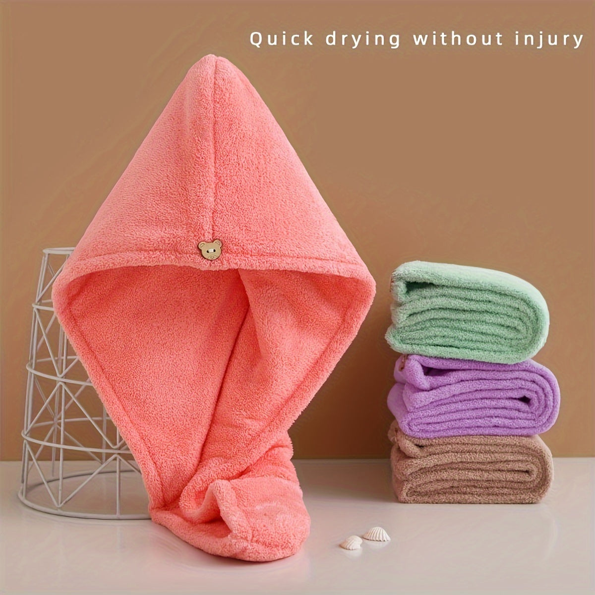 Coral Velvet Bath Cap with Thick Cotton Hair Towel for Home and Bathroom