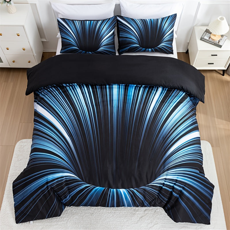 3D Vortex Quilt Cover Set 3 Pieces Digital Print Polyester Bedding Set