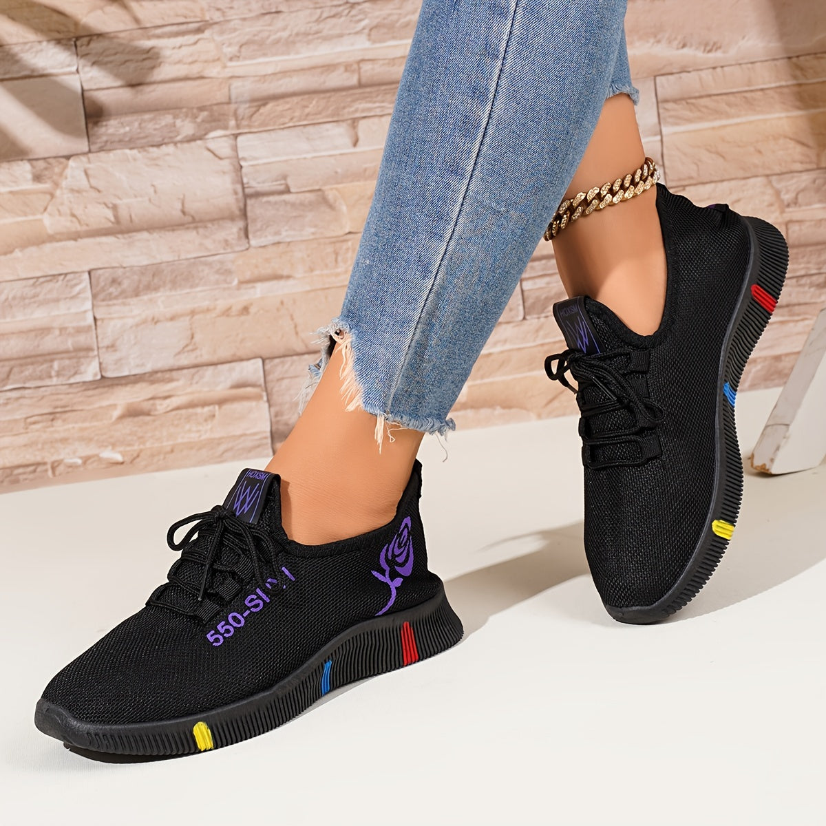 Women's Breathable Knit Sneakers Casual Lace-Up Outdoor Low Top Sport Shoes