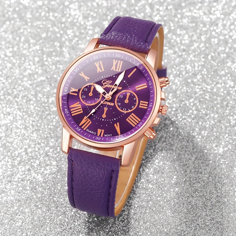 Set de 6 relojes de cuarzo para mujer con correas de cuero y números romanos