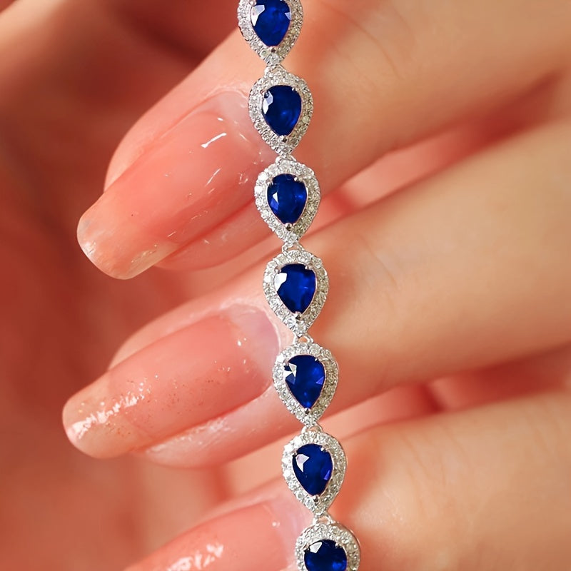 Sterling Silver Bracelet with Red Synthetic Gemstones Celestial Zirconia Mosaic Jewelry