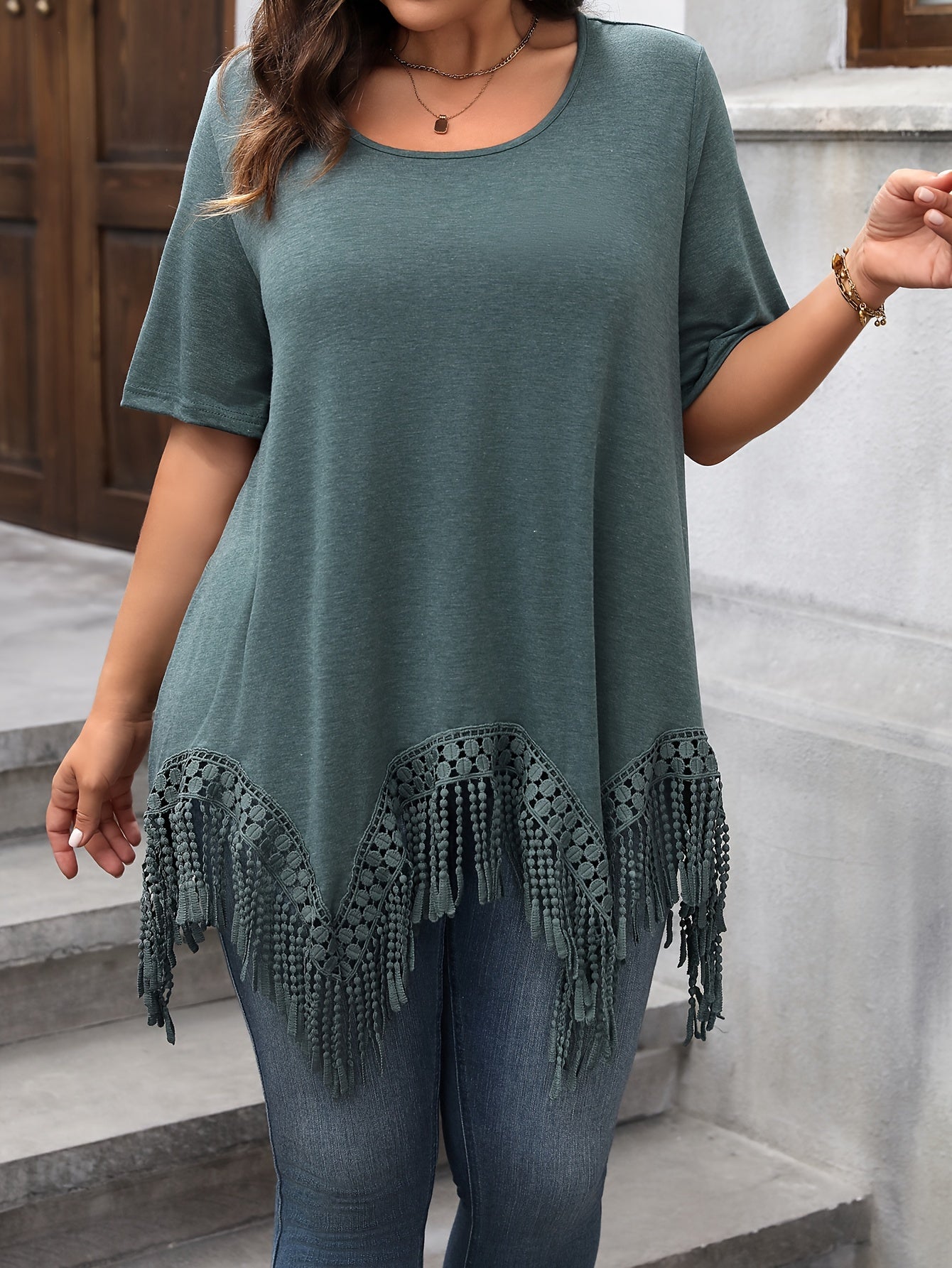 Plus Size Women's T-Shirt Polyester Crew Neck Solid Color All Season