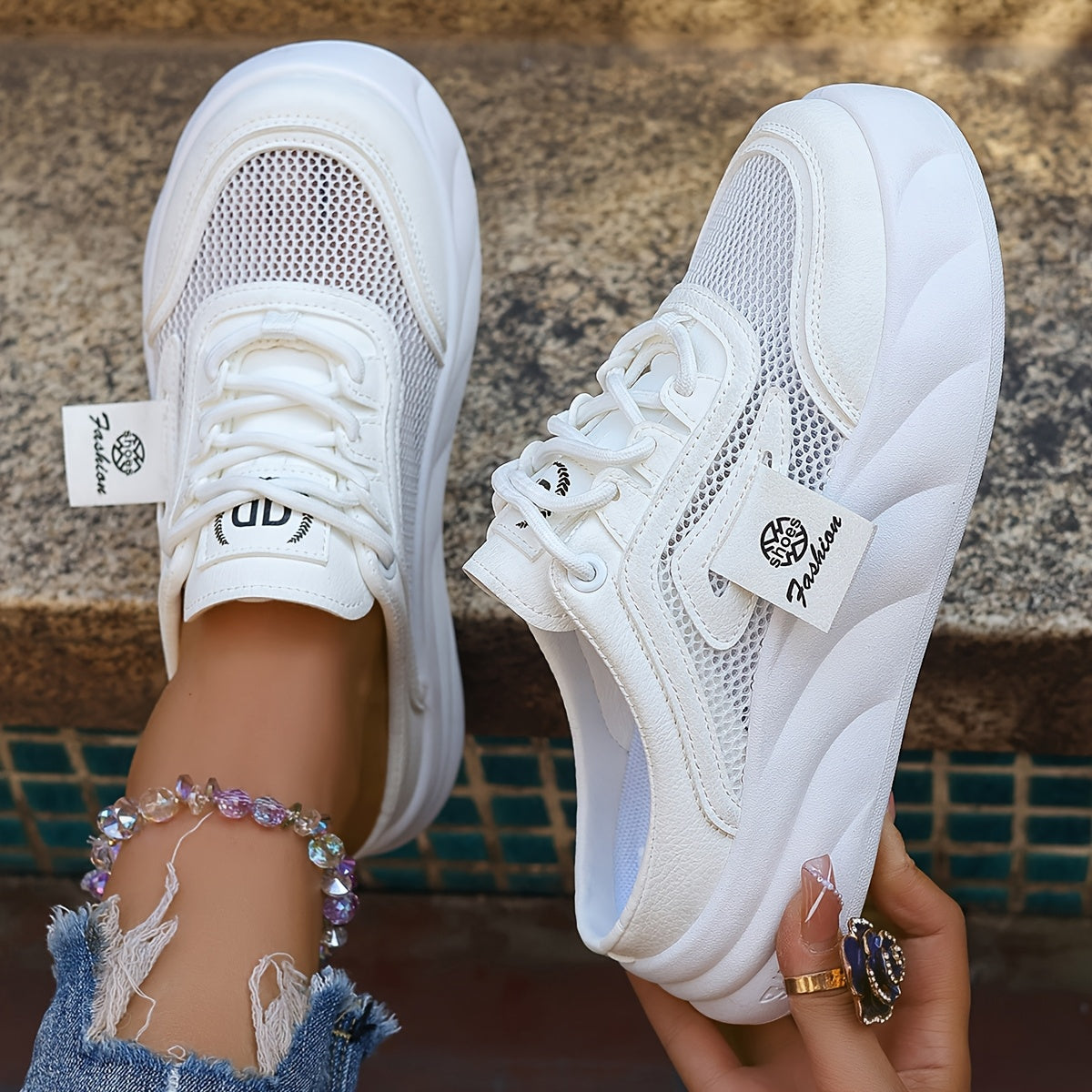 Women's Mesh Slip-On Sneakers Black or White Casual Summer Shoes